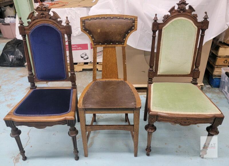 Three (3) Vintage Table Chairs . 2 Matching . Average Adult Size