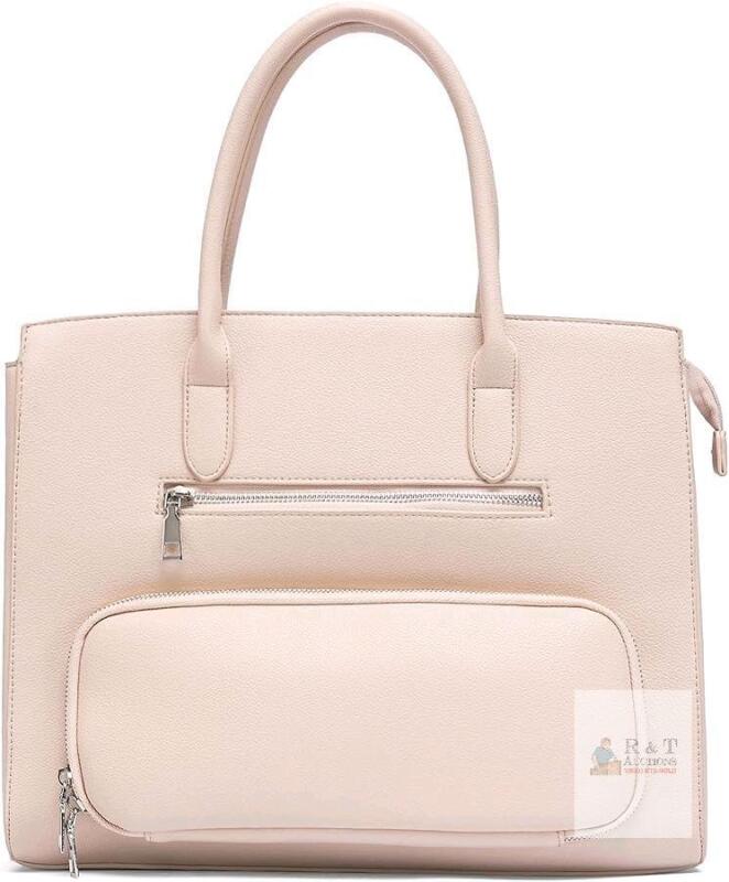New NEWBELLA Beige Vegan Leather Work Tote Bag for Travel Handbags with Insulated Pocket & Adjustable Strap, 14.5" &times; 3" &times; 13" (Excluding Handles)