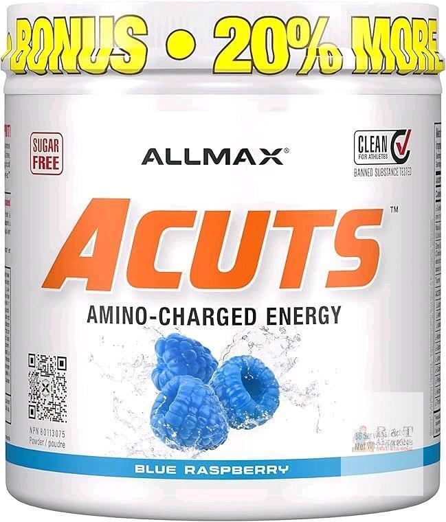 New ALLMAX Nutrition AMINOCUTS (ACUTS), Amino-Charged Energy Drink with Taurine, L-Carnitine, Green Coffee Bean Extract, Blue Raspberry - Dye Free [exp 07/2028]