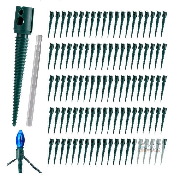New 100pcs Christmas Light Stakes, 5.31in C7 C9 Outdoor Garden Ground Lawn Yard Spikes for Outside String Lights With Metal Drill Bit for Handheld Electric Drill Installation (Green)
