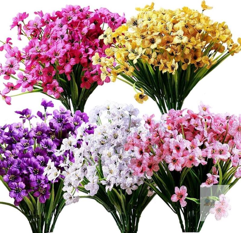 New 20 Bundles Artificial Flowers Bulk Outdoors UV Resistant Fake Silk Flowers Plastic Plants for Garden Window Box Porch Hanging Basket Backyard Patio Farmhouse Decor (Colored)