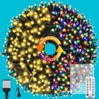 New MZD8391 - 168ft / 500 LED Indoor/Outdoor Lights, Waterproof Color Changing Lights with Timer, Memory [11 Lighting Modes] (Warm White+Mulitcolor)