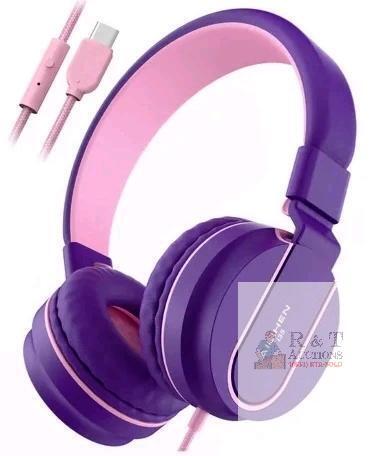 New Pink/Purple Ailihen i35 USB-C Plug Wired Headphones With Kids Safe Volume Limiter