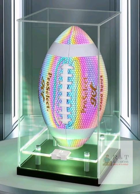 New - Football Display Case with LED Light - Clear Acrylic Display Case- Dustfree, Double Tier Stand for Autographed Football, Soccer, Volleyball - Full Size Ball Memorabilia Showcase