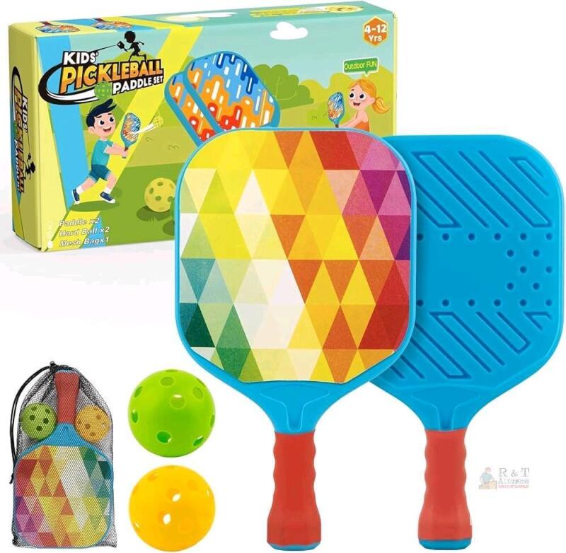 New Foayex Kids Pickleball Paddles Set of 2, Outdoor Toys Beach Games Pool Toys, Lightweight Child-Size Pickleball Set Sports Gifts for Boys & Girls 4 5 6 7 8 Year Old