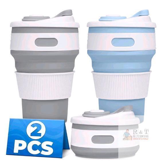 2 New Сollapsible Cups for Traveling Reusable &ndash; 11oz Leakproof Coffee Travel Mug, Silicone, Foldable and Portable for Hiking, Camping, Office | Lightweight and Collapsible Coffee Cups for Outdoor Use
