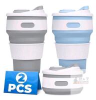 2 New Сollapsible Cups for Traveling Reusable &ndash; 11oz Leakproof Coffee Travel Mug, Silicone, Foldable and Portable for Hiking, Camping, Office | Lightweight and Collapsible Coffee Cups for Outdoor Use