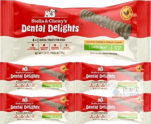 [BB 08/22/2025] 5 New Size LG (39g) STELLA & CHEWY'S Dental Delights : Chicken & Parsley Flavour 4-in-1 Dental Treats For Dogs