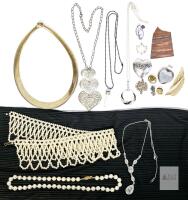 Vintage: Faux Pearl Collar & Necklace, Nuovo Capica Snake Omega Choker, Triple Heart & Oil Vial Necklaces, Circle & CZ Lariat Necklaces With Tiny Diamond by Stamp, Brooches, Scarf Clip, Pins & Pendants (See Desc)