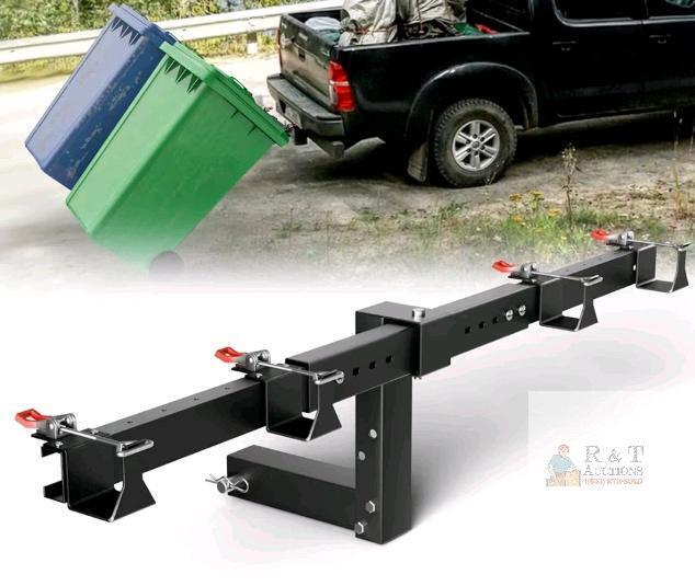 New - Adjustable Dual Trash Can Hauler Hitch, Wheeled Garbage Can Outdoor Towing Trailer Hitch, Suitable for Pickup/Golf/ATV/SUV/Truck with 2" Receiver, Black