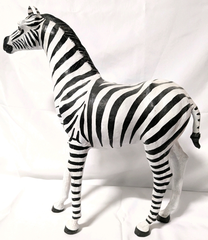 Large 19" Tall Leather Zebra Figure.