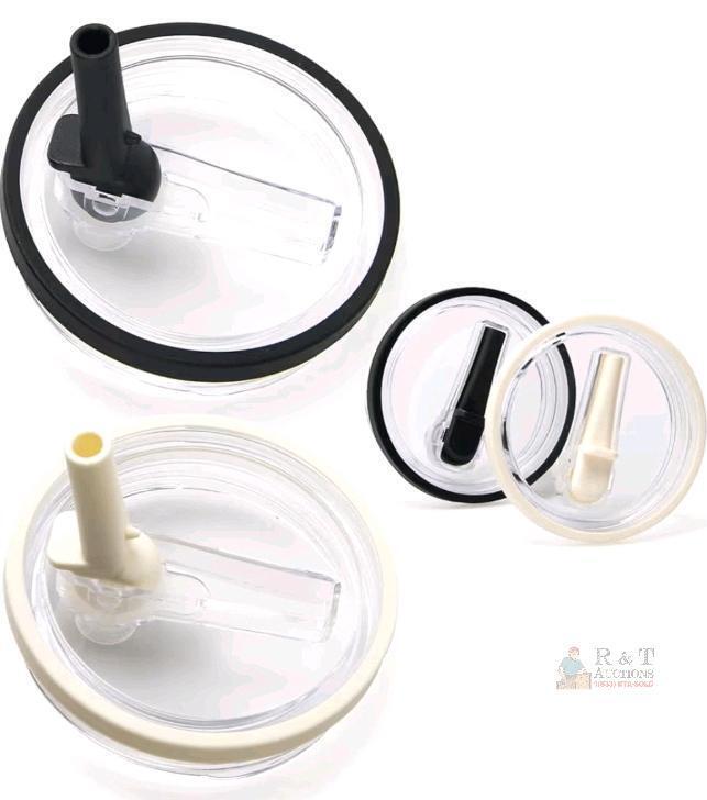 6 New 40oz. Tumbler Traveler Flip Straw Lids - 3 Black / 3 White