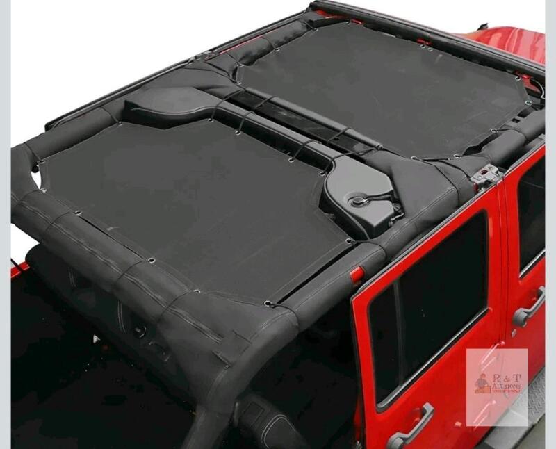 NEW Jeep Wrangler JK/JL 4-Door Sunshade Mesh Top Cover Black, 2-Piece Set, Fits 2007-2023, UV Resistant