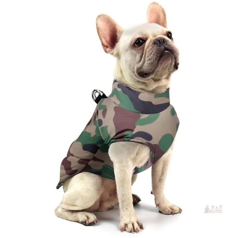 Small Camouflage Dog Jacket Vest with Zipper, Dual D-Rings Harness, Polyester, Fomax Brand