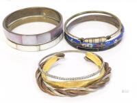 8 Vintage Bracelets & Bangles; Inlaod Bone, Shell, Stone, Cloisonne Enamel ++