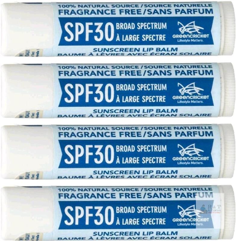 4 New GREEN CRICKET Clear SPF 30 Fragrance Free /Unscented Lip Balm, 4.2g ea, Made in Canada, exp 09/2027