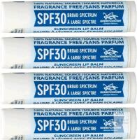 4 New GREEN CRICKET Clear SPF 30 Fragrance Free /Unscented Lip Balm, 4.2g ea, Made in Canada, exp 09/2027