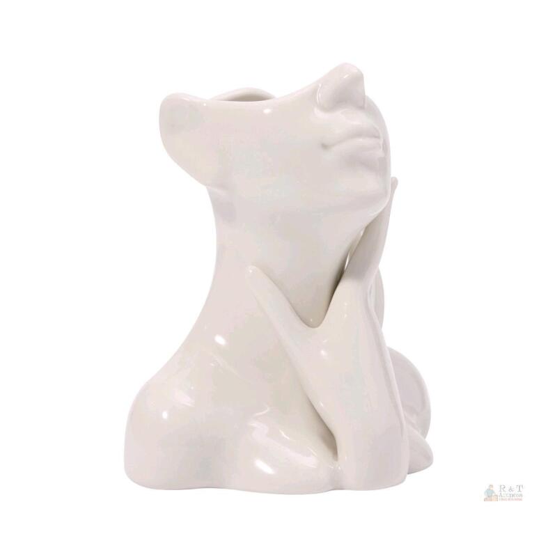 Abstract Ceramic Face Planter Vase, 5.5" Tall, Glossy White, Modern Art Sculpture Decor