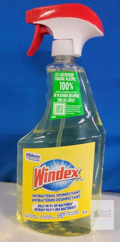Windex Antibacterial Disinfectant Spray 765 mL, Multi-Surface, L-Lactic Acid, UPC 059200817727