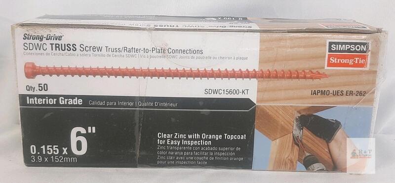 Simpson Strong-Tie SDWC15600-KT 6" Truss/Rafter Screws, 0.155" Dia, Qty 50, T-30 Torx, Interior