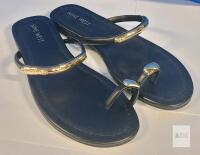 Nine West Women's Navy Blue Flat Sandals, Size 8M, Gold-Tone Accents, Slip-On Toe Ring