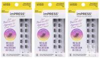new KISS imPRESS Press-On Falsies, Classy & Authentic Natural, 3 Packs, 12 Lash Clusters Each, No Glue Needed