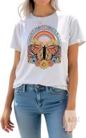 NEW Women's Graphic Tee Butterfly-GVWHITE03, Small, White, 100% Cotton, New