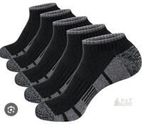 NEW Women's Black Ankle Socks, Size 6-9, 5 Pairs, Moisture-Wicking, Cushioned