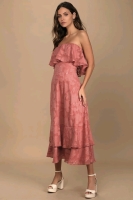 New LULU'S Love You So Truly Rusty Rose Burnout Floral Strapless Midi Dress (Size XS)