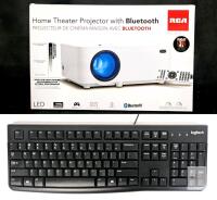 As-New Logitech Corded Full-Sized Keyboard with Numeric Keypad & RCA Home Theater Projector With Bluetooth RPJ104-B