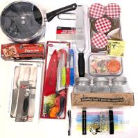 New & Not Kitchen Additions: Knives, 7.5" Pot With Lid, Canning Jars, Rasper, Bottle Opener, Cutting Board + More