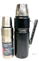 2 Thermos Vacuum-Insulated Bottles : 470ml & Stainless King Matt Black Travel Flask (1.2L)
