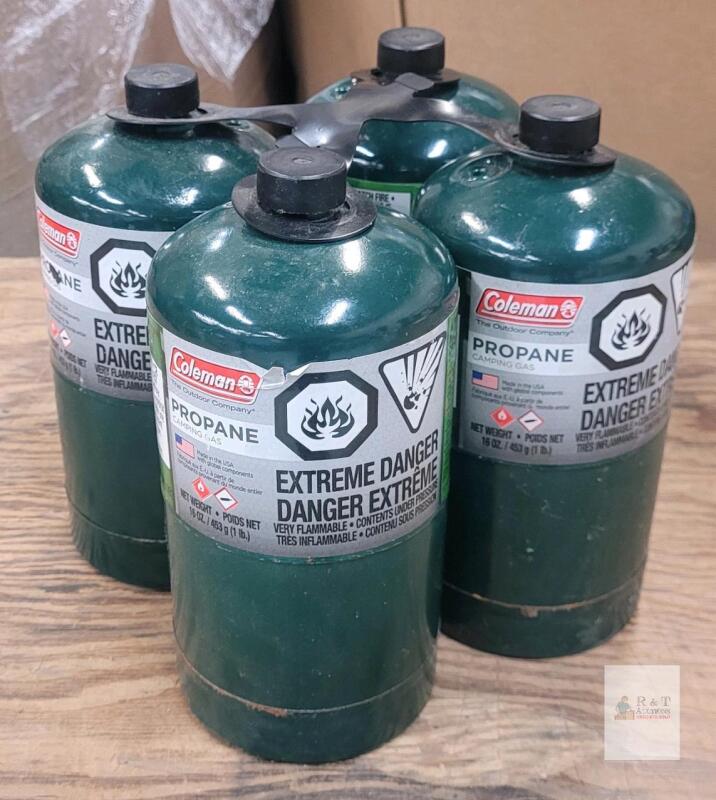 Four (4) 1lb Coleman Propane Camping Gas Canisters