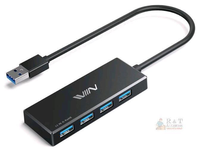 New IVIIN USB 3.0 Hub, 4 Port USB Hub Splitter, USB A Expander Portable USB Adapter Multiport Data Hub for Laptop, iMac Pro, MacBook Air, Mac mini/Pro, Surface Pro, USB Flash Drives, and Mobile HDD-Black