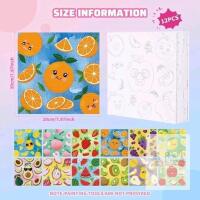 New 12 Pcs Cute Fruit Pre Drawn Canvas Set, Perfect For Beginners, 7.8" &times; 7.8" Each