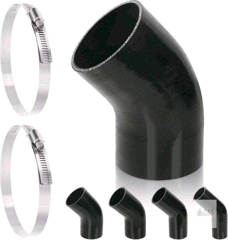 New Swpeet 4 Inch (102mm) 45&deg; Degree Elbow 4-Ply Reinforced Silicone Hose with 105-127mm 304 Stainless Steel T Bolt Hose Clamp Kit, Automotive Pure Silicone Hose for Turbo Intake Intercooler