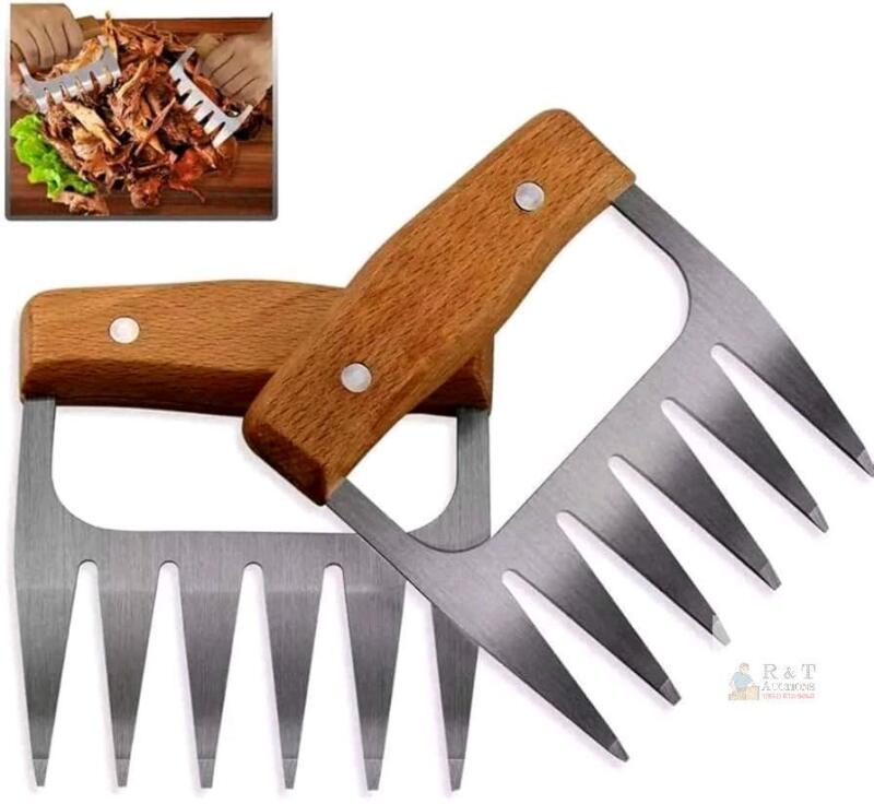 New 2-Piece Shredder Pulled Pork Claws Meat Lifting Forks BBQ Bear Claws Stainless Steel Barbecue Claws with Wooden Handle for Chopping, Pulling, Lifting, Mixing