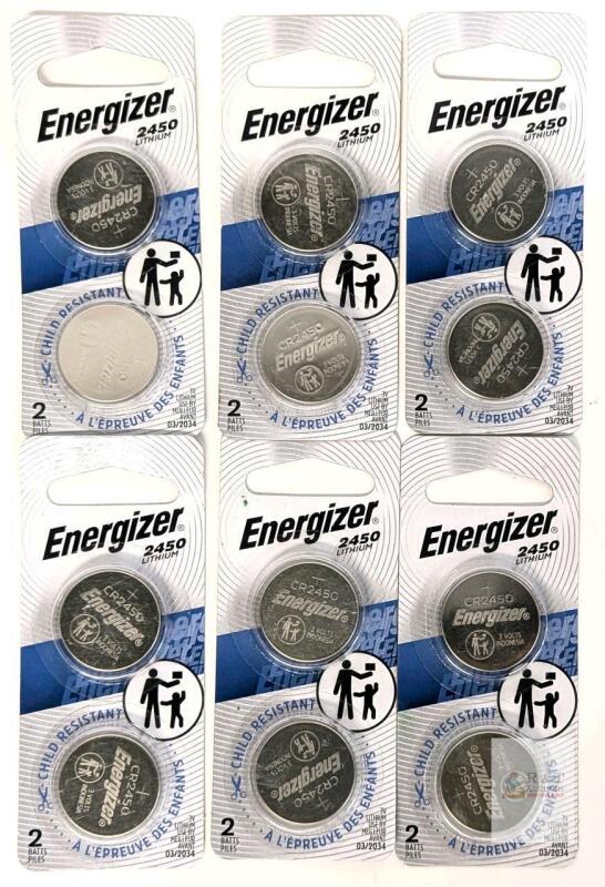 6 New Packs of 2 ENERGIZER 2450 Lithium Coin Battery, Use Batteries By 03/2034