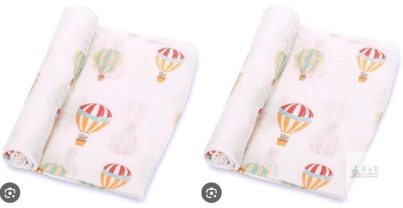 2 New LollyBanks Muslin Swaddle Blanket | 100% Cotton | Newborn and Infant Blanket | Large 47 x 47 inches | Light Weight and Breathable | Hot Air Balloons Prints