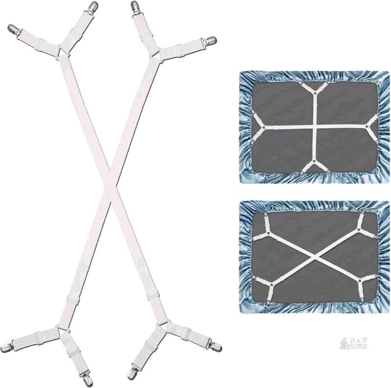 New 2-Pack Adjustable Elastic Crisscross Fitted Sheet Clip Holder / Fasteners / Keeps Fitted Sheets in Place