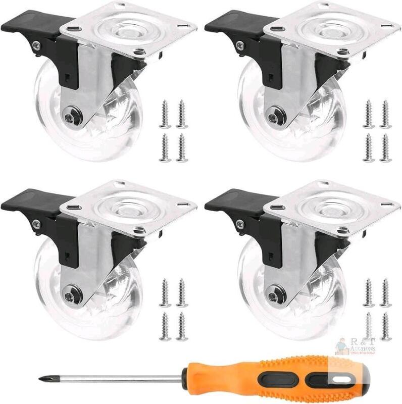 4 New 3" Swivel Caster Wheels 800lbs Heavy Duty Plate Casters with Mounting Hardware, Clear Caster Wheels Industrial Casters for Furniture and Workbench, Lockable Casters