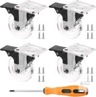4 New 3" Swivel Caster Wheels 800lbs Heavy Duty Plate Casters with Mounting Hardware, Clear Caster Wheels Industrial Casters for Furniture and Workbench, Lockable Casters