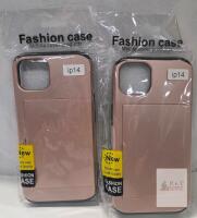 iPhone 14/13 Pink Gold Card Slot Fashion Case, New, Model X003YFIJLV, Compatible with Both Models