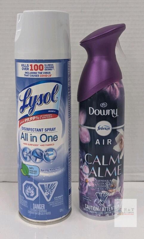 almost full Lysol Disinfectant Spray Spring Waterfall 19oz & Downy Febreze Air Lavender Vanilla 8.1oz