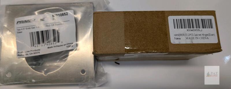 NEW Prime-Line MP10852 4.5&rdquo; Stainless Steel Strike Plate & Handrerlee 2 Silver Cabinet Hinges