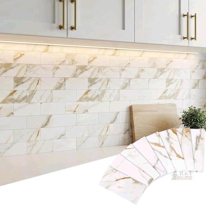 New Yipscazo Peel and Stick backsplash 3 x 6 Inches 3D PVC Composite Wall Tile Stick on Backsplash Tile for Kitchen Bathroom, Laundry Room, Fireplace(Calar Gold, 160 Pieces)