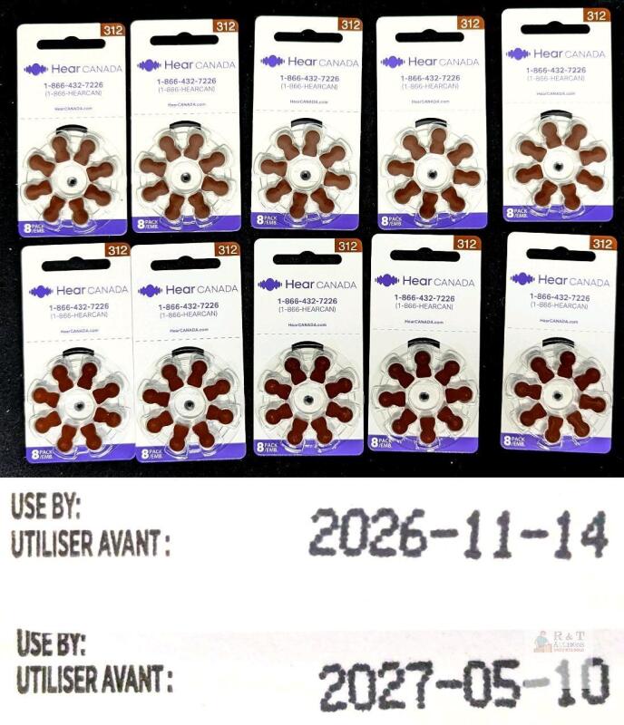 Hear Canada Size 312 Zinc Air Hearing Aid Batteries, 1.45V, Expiry 2026-2027, Mercury Free