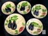 Certified International Portugal Hand-Painted Ceramic Serving Bowls Set, Eggplant & Tomato, 5-Piece In excellent condition, some discoloration, no chips or cracks