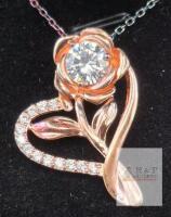 RAIXI Rose Gold-Tone Heart Flower Necklace with Cubic Zirconia Stones, Sterling Silver Stamped 925, Necklace Non-Magnetic but clasp is magnetic