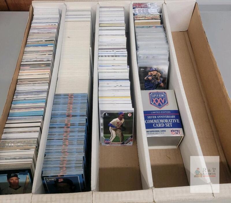 1988 - 2020 MLB Baseball Trading Card Singles & 1990 Pro Set NFL Superbowl Trading Cards in Quintuple Long Box .